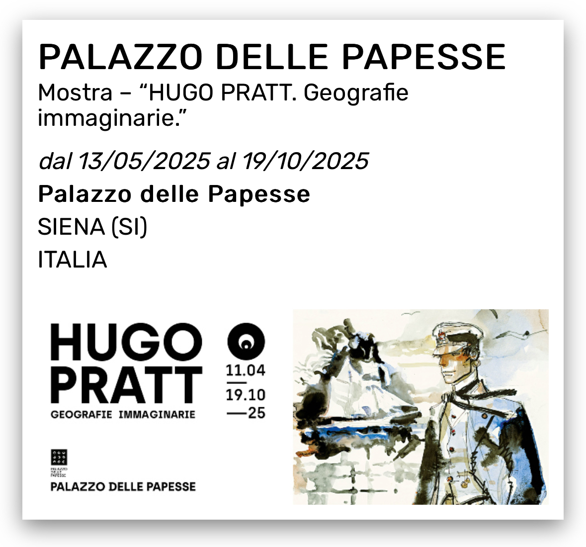 A Siena in mostra Hugo Pratt